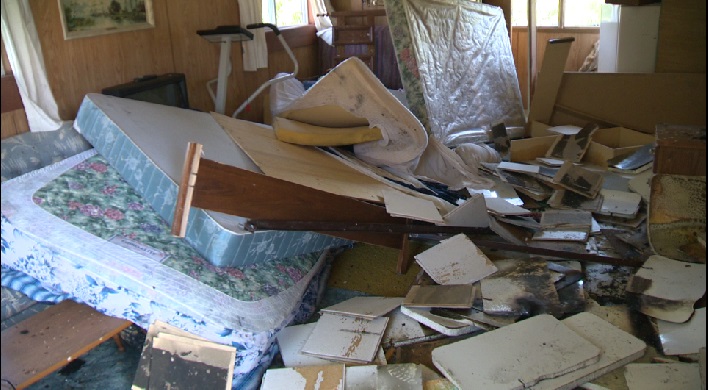 Guest house damaged by fire.