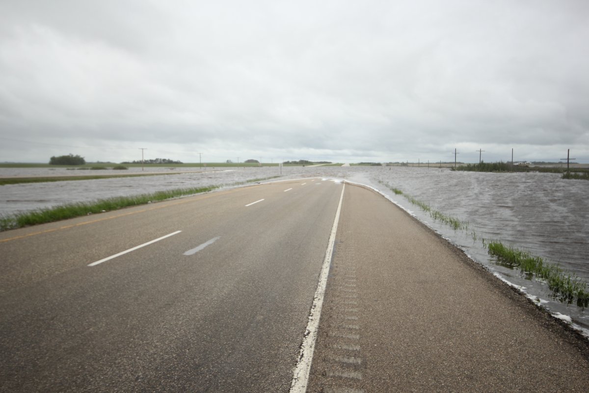 Highway 1 near Wolseley was closed Sunday after being flooded by approximately six feet of water. 