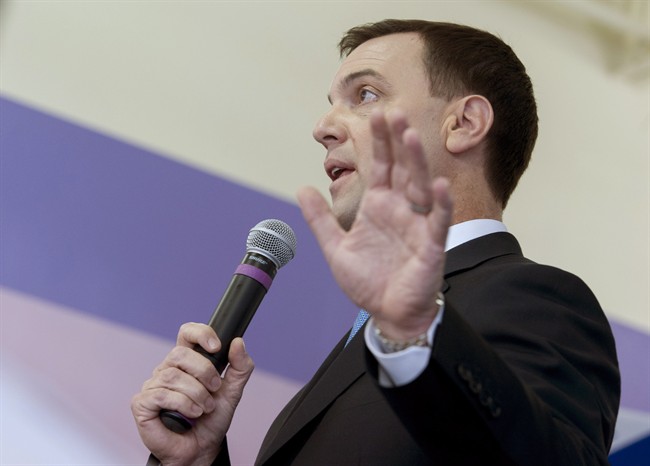 Ontario Conservative leader Tim Hudak speaks at a campaign stop in Ottawa on Monday, June 9, 2014. 