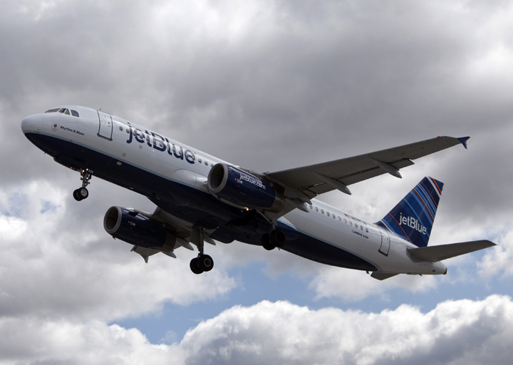 A JetBlue plane is seen at John F. Kennedy International Airport April 27, 2012 in the Queens borough of New York City. 