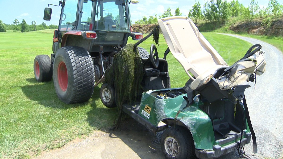 Kingswood Golf staff had to pull this golf cart from their pond after vandals pushed it in. 