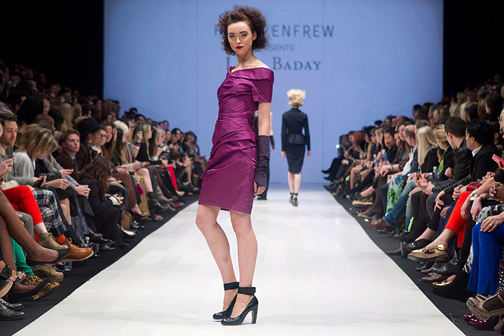 A model wears a creation by the designer Lida Baday on the runway during the Holt Renfrew show at Toronto Fashion Week on Monday March 12, 2012. 
