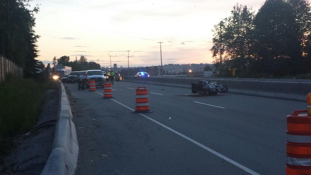A motorcyclist hit by a pick-up truck on June 9 in Surrey.