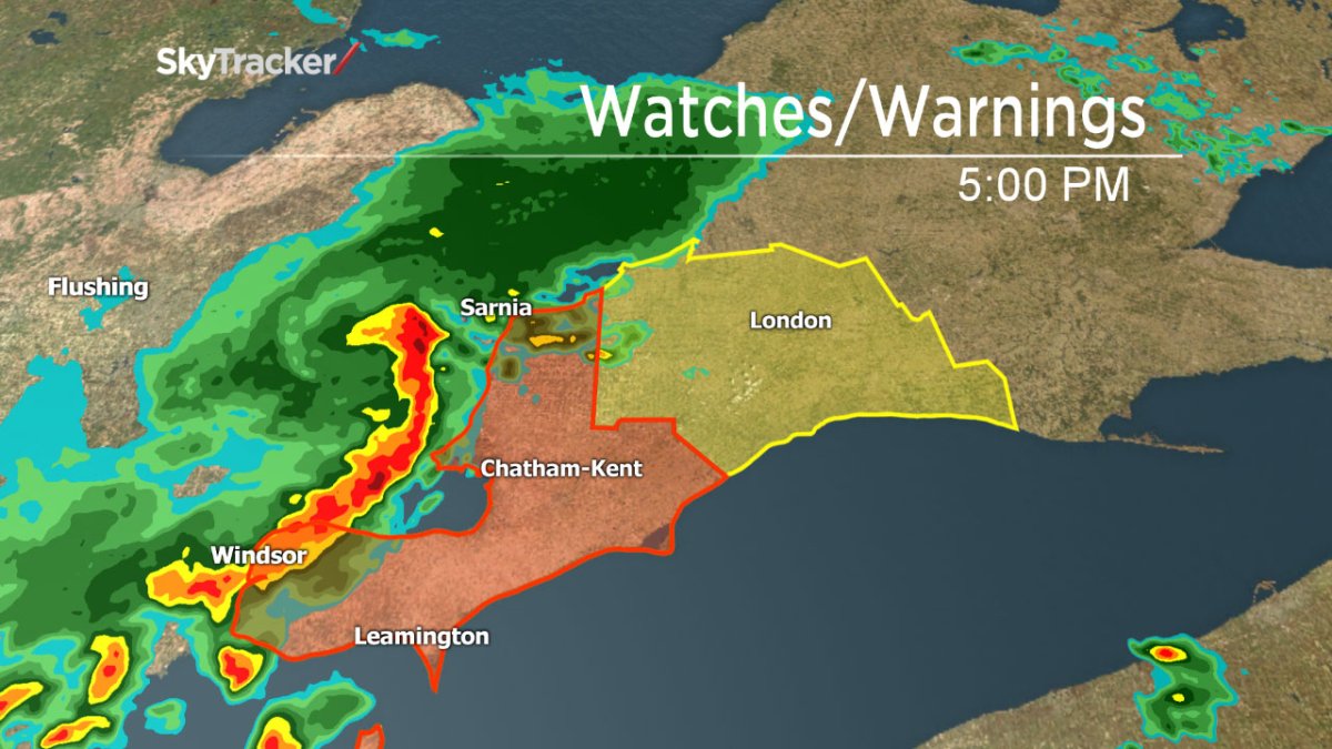 A severe thunderstorm warning has been issued for the Sarnia and Windsor area.