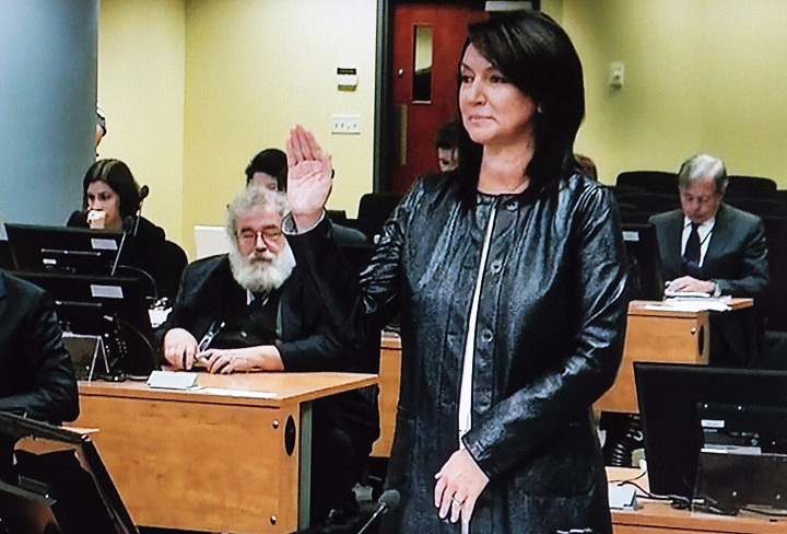 Former Quebec Liberal cabinet minister Nathalie Normandeau is pictured off a television monitor at the Charbonneau inquiry looking into corruption in the Quebec construction industry Wednesday, June 18, 2014 in Montreal.