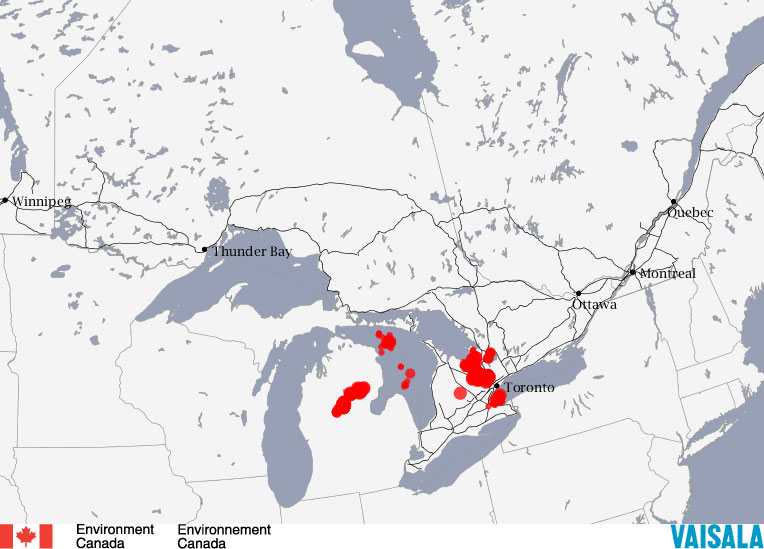 Lightning map provided by Environment Canada near the time several people were struck on June 17.
