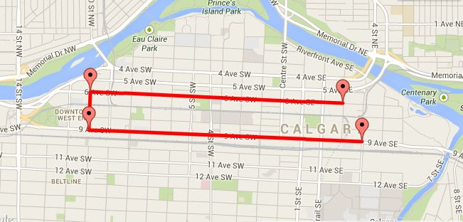 The Calgary Stampede Parade route.