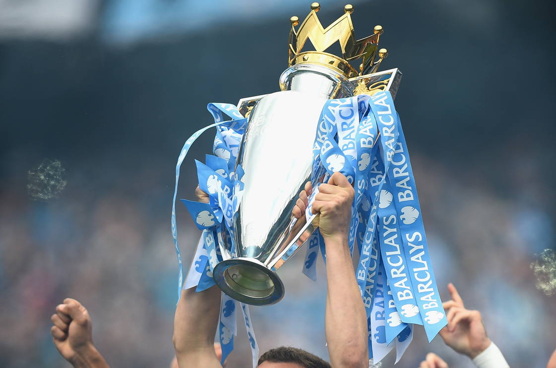 The Premier League trophy. There isn't a playoff to determine a British soccer champion, instead, the side with the most points at the end of a 38-game season is crowned.