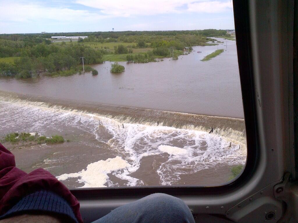 An aerial shot of flood waters near Melville.
