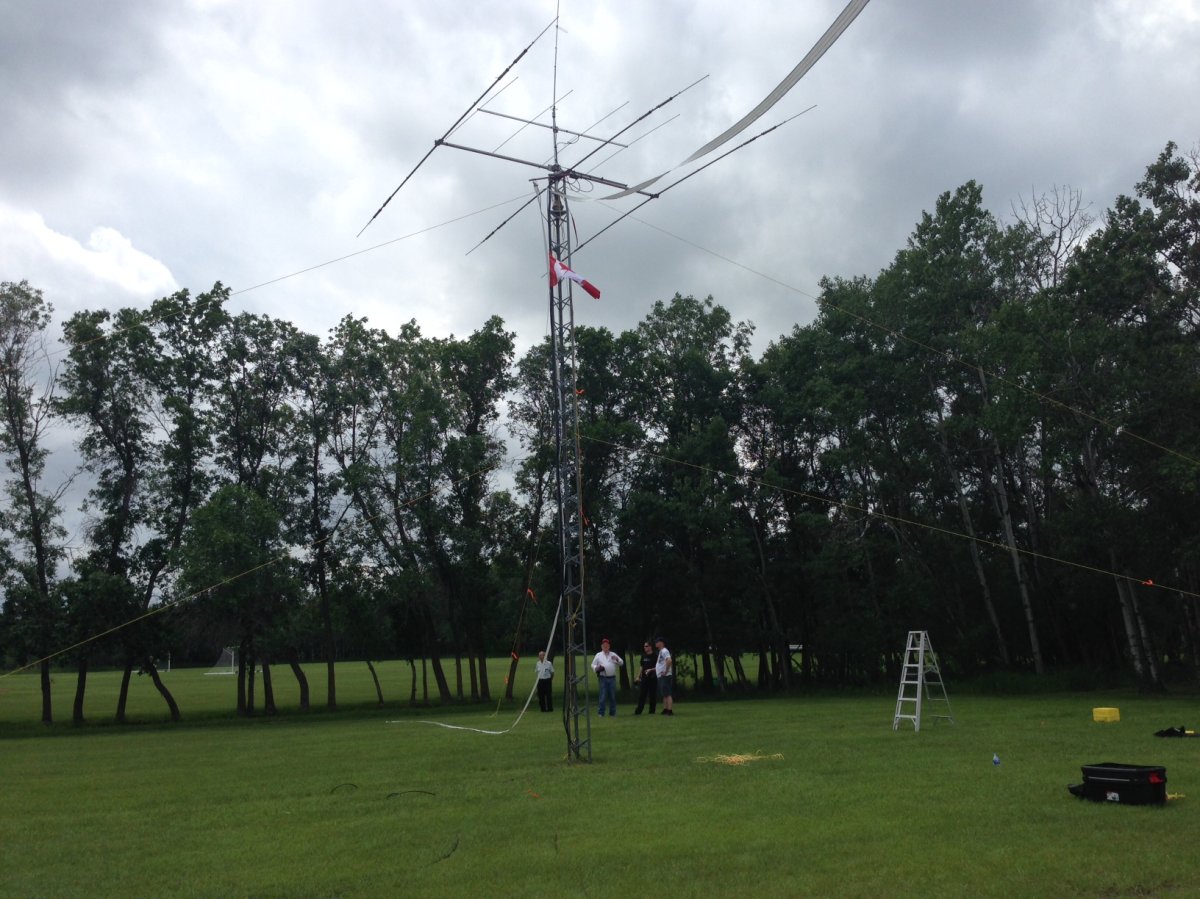 Winnipeg Amateur Radio Club set up antenna for Field Day .