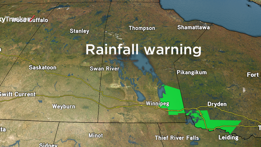 Rainfall warning indicated by green.