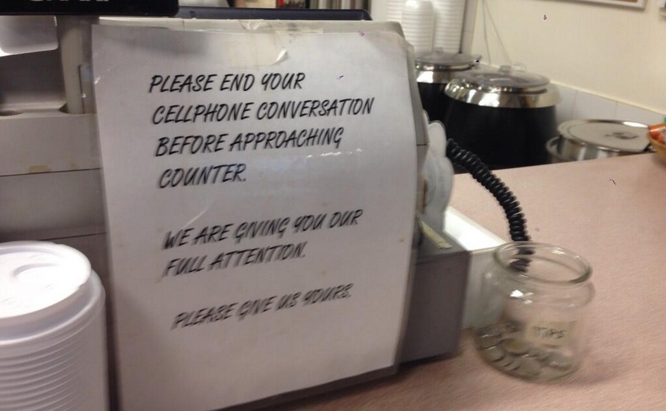 Businesses like Henderson Cafe at the University of Regina have their own way of encouraging you to put the phone down.