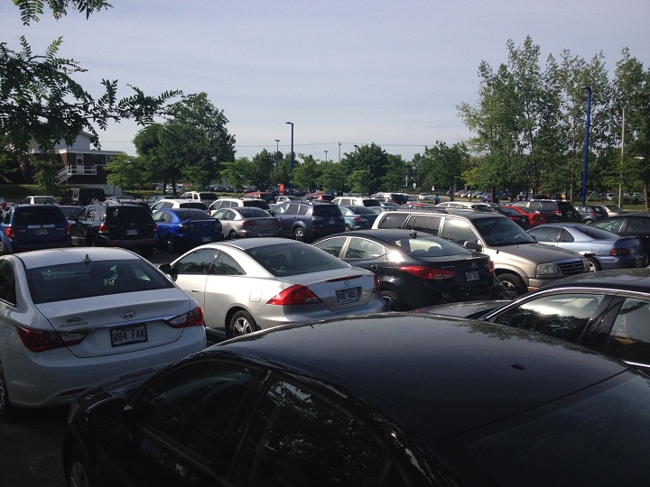 A full parking lot at Roxboro-Pierrefonds train station on June 11, 2014.