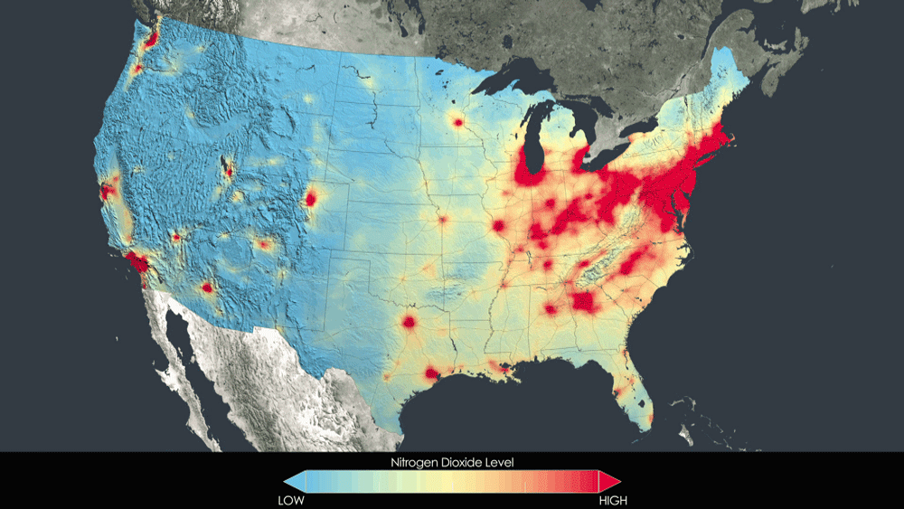Nitrogen dioxide pollution, averaged yearly from 2005-2011, has decreased across the United States.