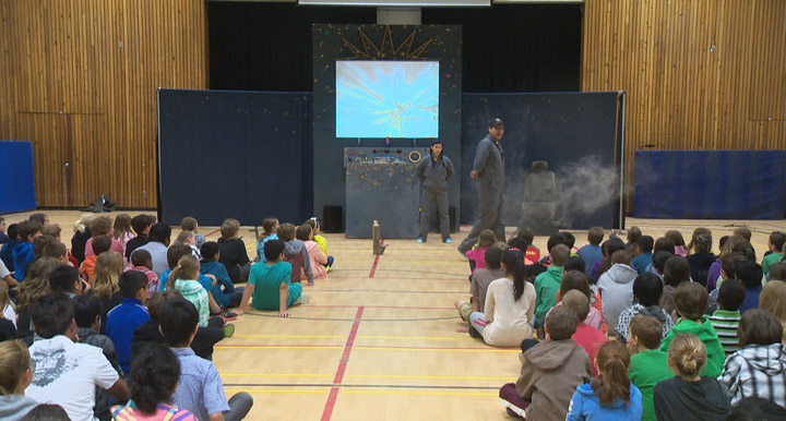 Saskatchewan Native Theatre Company’s traffic safety play was performed for students at Saskatoon’s Ecole College Park School on Monday.