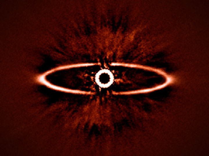 This infrared image shows the dust ring around the nearby star HR 4796A in the southern constellation of Centaurus.