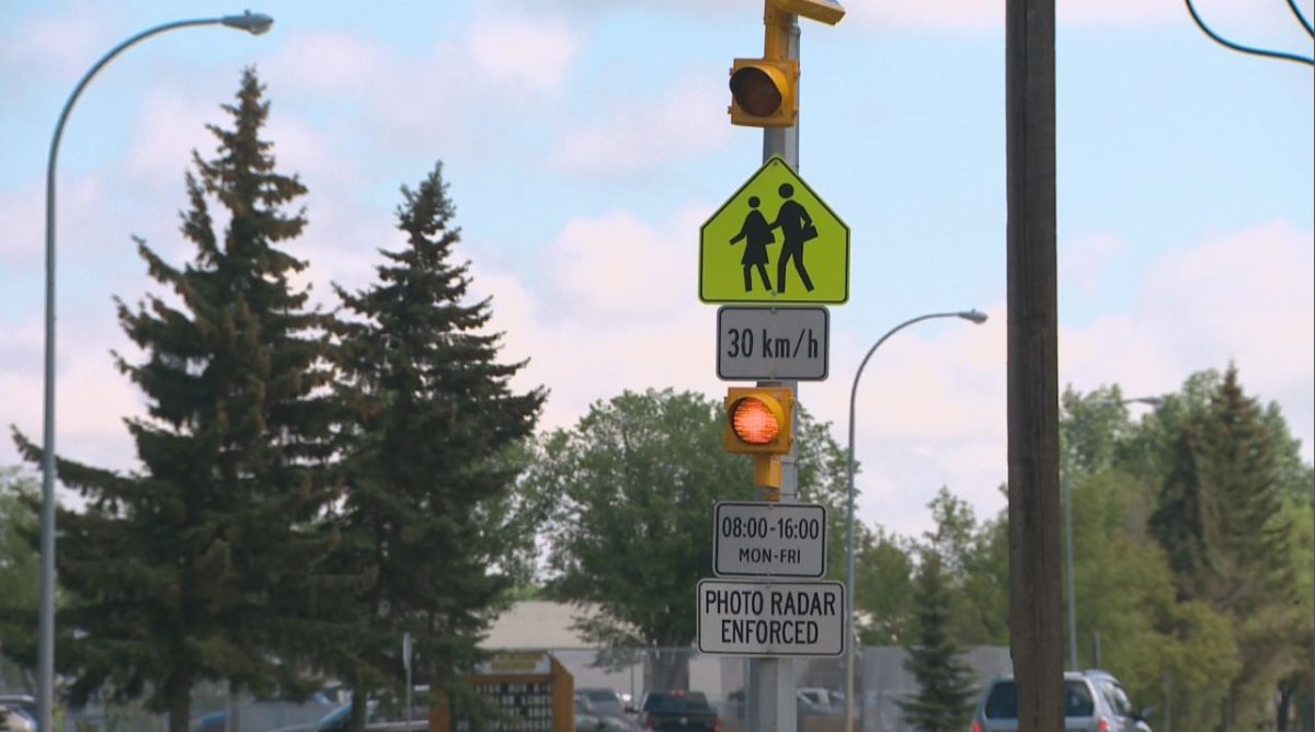 School zone in St. Albert, Alberta. June 4, 2014.
