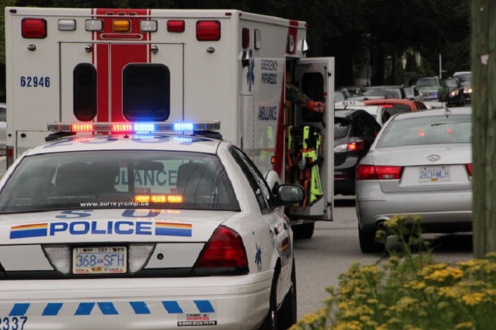 A Surrey police officer was hit at 156 Street and Fraser Highway on June10, 2014.