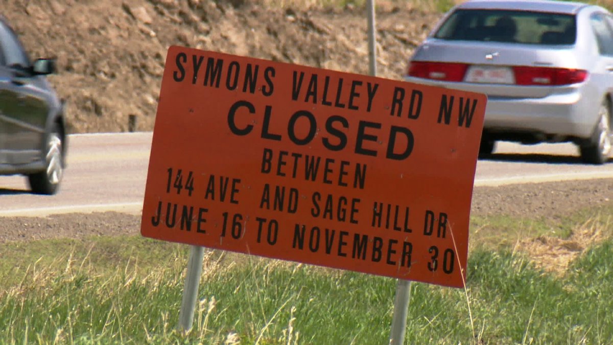 Symons Valley Road will be completely closed between 144 Avenue N.W. and Sage Meadow Circle as of June 16, 2014.