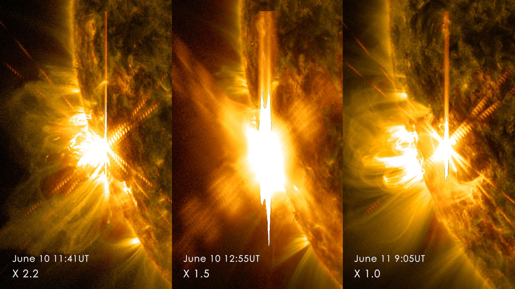 Three X-class flares erupted from the left side of the sun June 10-11, 2014. 