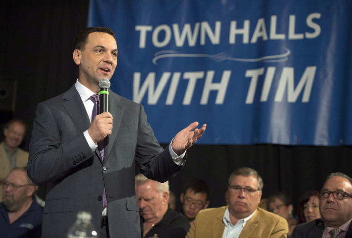 Ontario PC Leader Tim Hudak speaks during a campaign stop in Ajax, Ont. on Wednesday, June 4, 2014.
