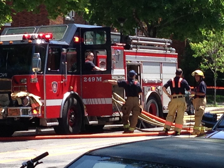 Montreal firefighters battled a major fire in an apartment building located at the corner of Everett and Christopher-Colombe on June 9, 2014.
