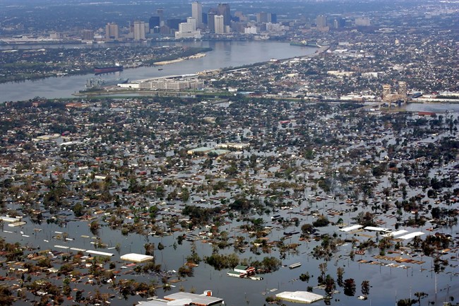 FILE - This Aug. 30, 2005 file photo shows floodwaters from Hurricane Katrina covering a portion of New Orleans. 