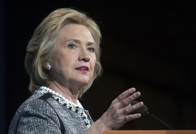 This May 14, 2014, file photo shows former Secretary of State Hillary Rodham Clinton speaking in Washington. 