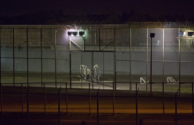 The prison yard of the Orsainville Detention Centre near Quebec City is shown on Saturday June 7, 2014. Quebec Provincial Police say three inmates have escaped from the Orsainville Detention Centre using a helicopter. 