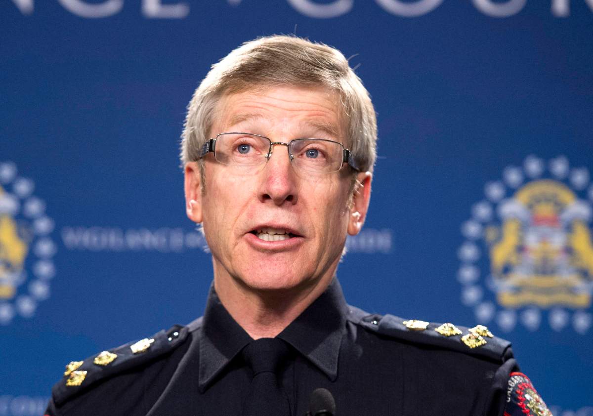 FILE: Former Calgary police chief Rick Hanson holding a press conference on Tuesday, April 15, 2014.