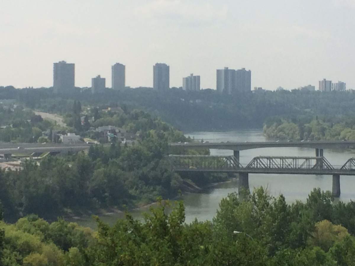 Smoke from the fires in Northern Alberta, NWT, and BC drift into Edmonton, July 18, 2014.
