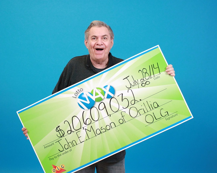 John E. Mason of Orillia claimed the $20,609,032 jackpot from the July 25, 2014 LOTTO MAX draw.