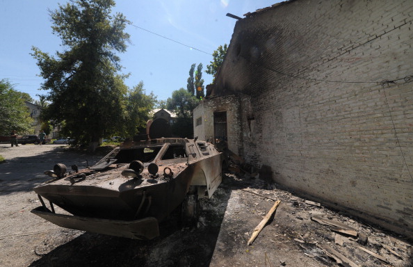  An Ukranian tank is destroyed by pro-Russian separatists during the clashes between Ukranian army in Donetsk, Ukraine on 28 July, 2014. Ukranian army capture the region after the clashes. (Photo by Soner Kilinc/Anadolu Agency/Getty Images).