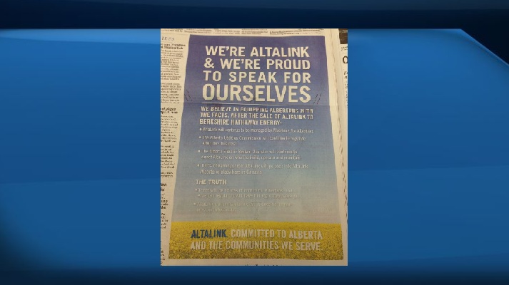AltaLink’s ad in the Saturday, July 12, 2014 edition of the Edmonton Journal.