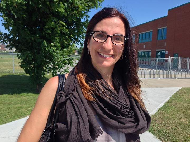 Anne Chamandy is fighting to keep the greenspace around Franklin-Hill Elementary School in Repentigny, Que.