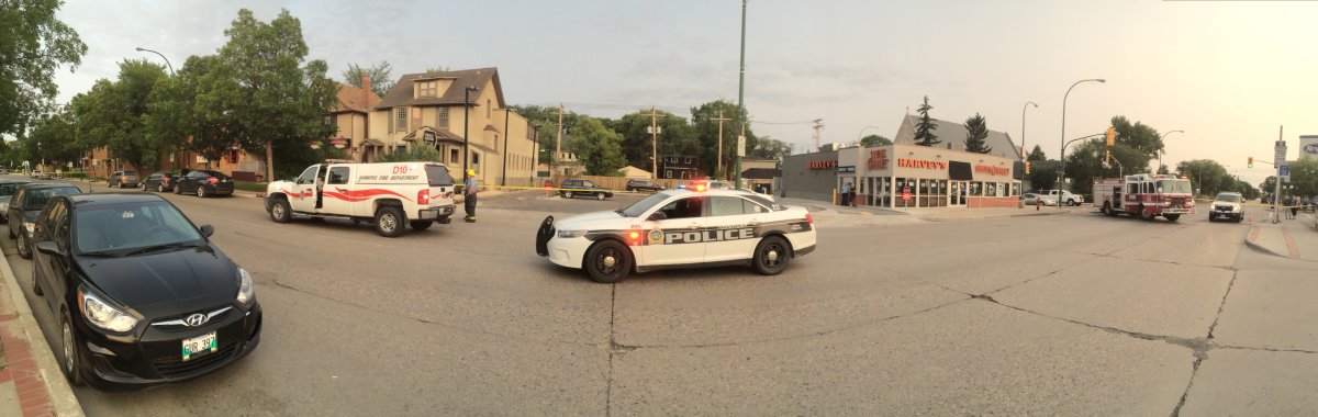 Winnipeg Police shut down Corydon Ave after finding a suspicious package in a car's trunk. July 16, 2014.