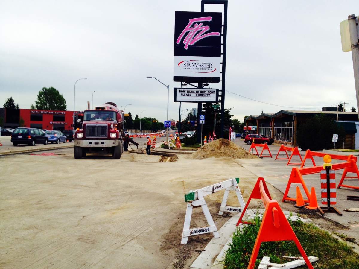 A cheeky sign, in response to road work along Bow Trail.