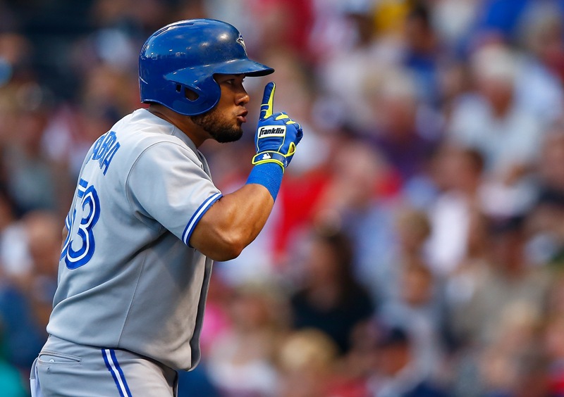 Melky Cabrera #53 of the Toronto Blue Jays celebrates his two-run home run in the first inning against the Boston Red Sox during the game at Fenway Park on July 28, 2014 in Boston, Massachusetts. (Photo by Jared Wickerham/Getty Images).