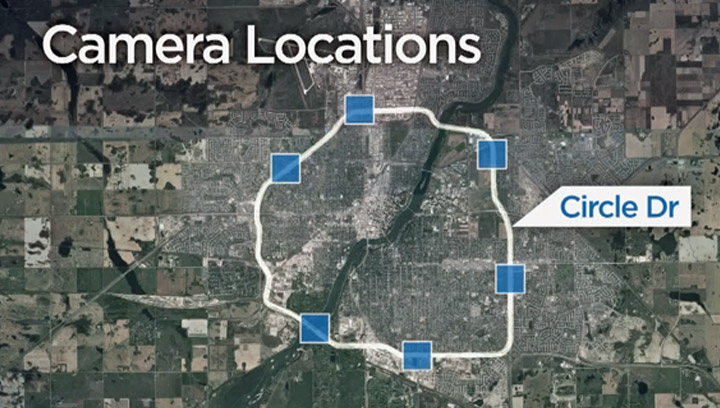 Locations along n Circle Drive where posts will be installed for a photo radar camera.