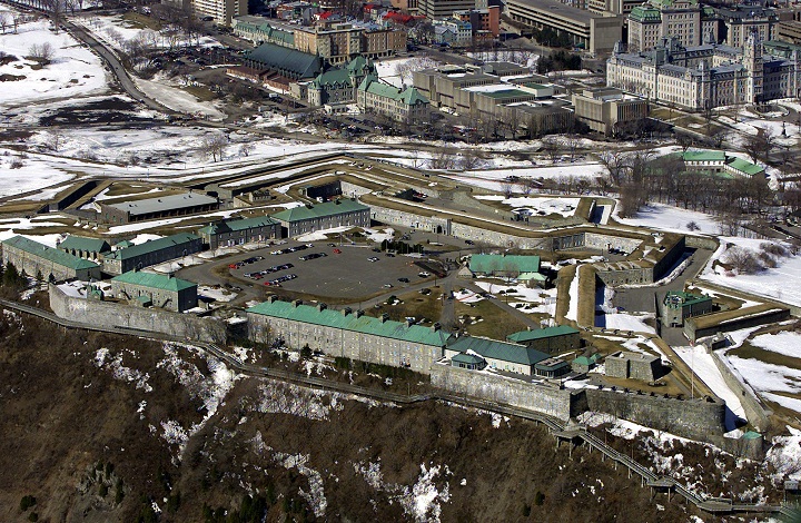 An aerial view of the historic fort, the Citadelle in Quebec City.
