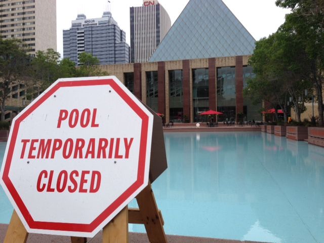 The outdoor pool outside Edmonton's City Hall was closed on  Thursday, July 10, 2014. It's scheduled to reopen on Friday.
