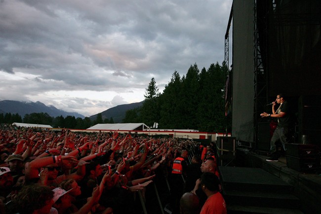 Jay-Z performs at the Pemberton Festival in Pemberton, B.C., on Sunday, July 27, 2008. Next week's relaunch of the Pemberton Music Festival, north of Whistler, B.C., is expected to be one of the most highly produced music festivals in Canada this year. 