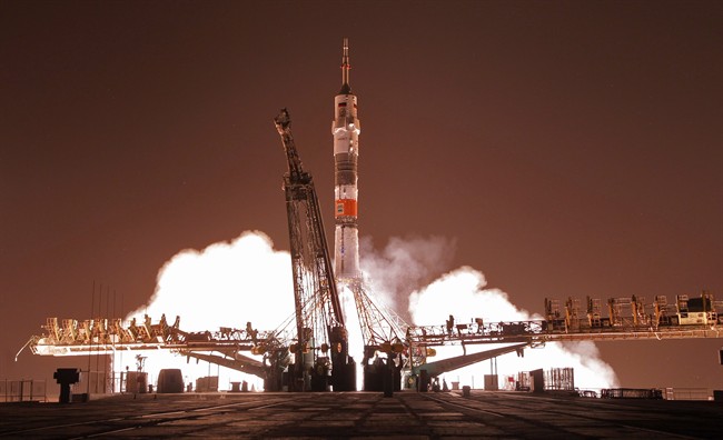The Soyuz-FG rocket booster with Soyuz TMA-13M space ship carrying a new crew to the International Space Station, ISS, blasts off at the Russian leased Baikonur cosmodrome, Kazakhstan, Thursday, May 29, 2014.