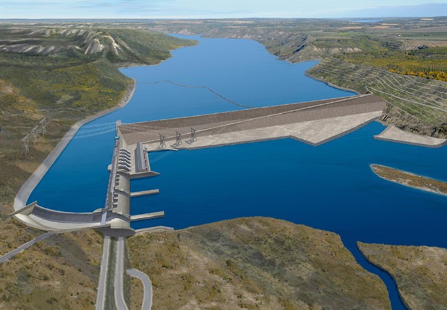The projected BC Hydro Site C Dam is pictured in an artist's rendering. THE CANADIAN PRESS/HO, BC Hydro.