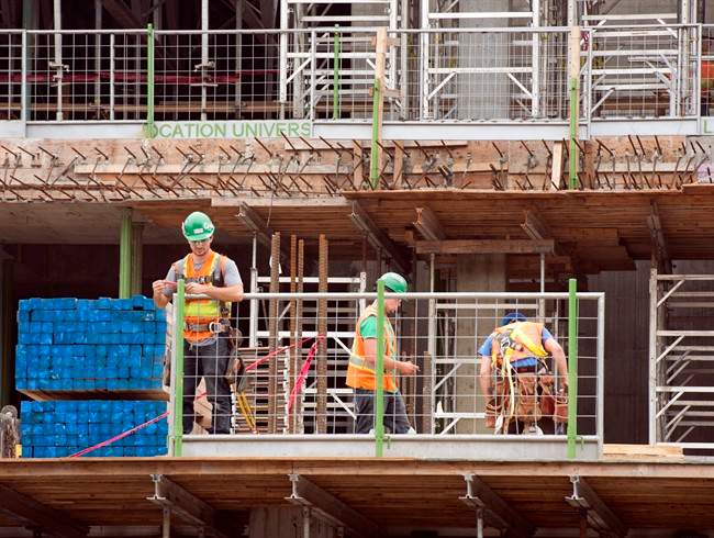Construction workers hard at work in Montreal.