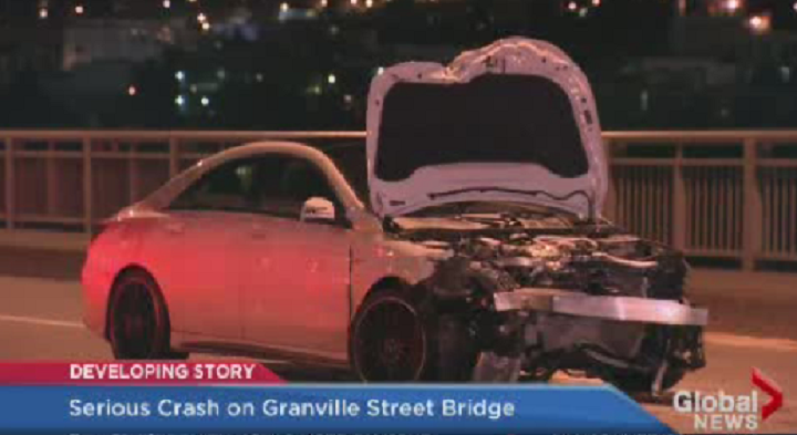 Serious crash closes southbound lanes on Granville Street Bridge.