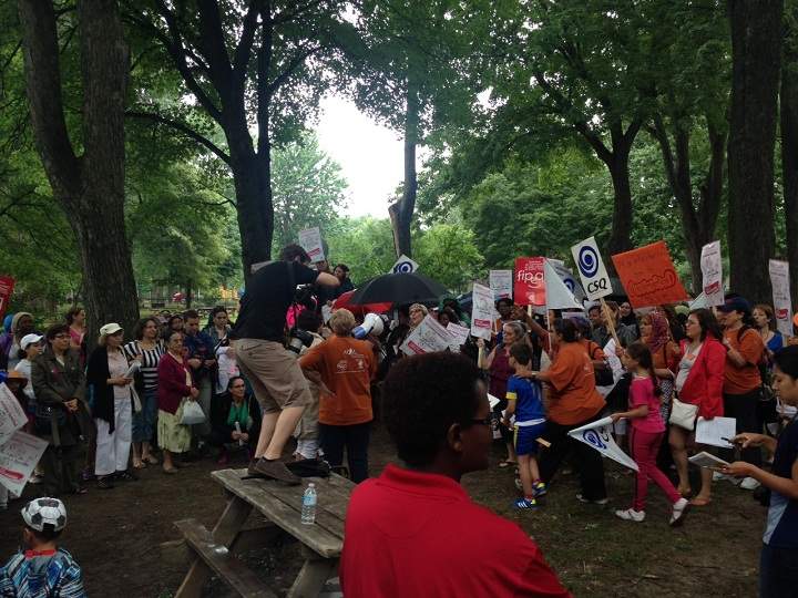 Quebec home daycare workers protest in Parc Lafontaine on July 7, 2014.