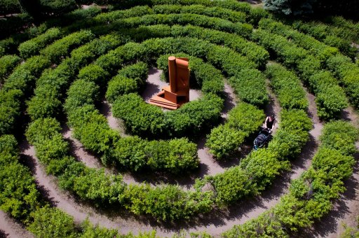A circular maze at the University of Alberta Botanic Garden.