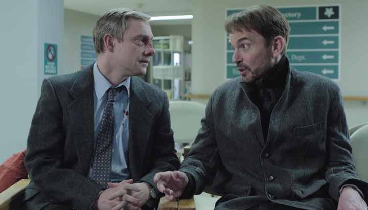 Martin Freeman and Billy Bob Thornton in a scene from 'Fargo.'.