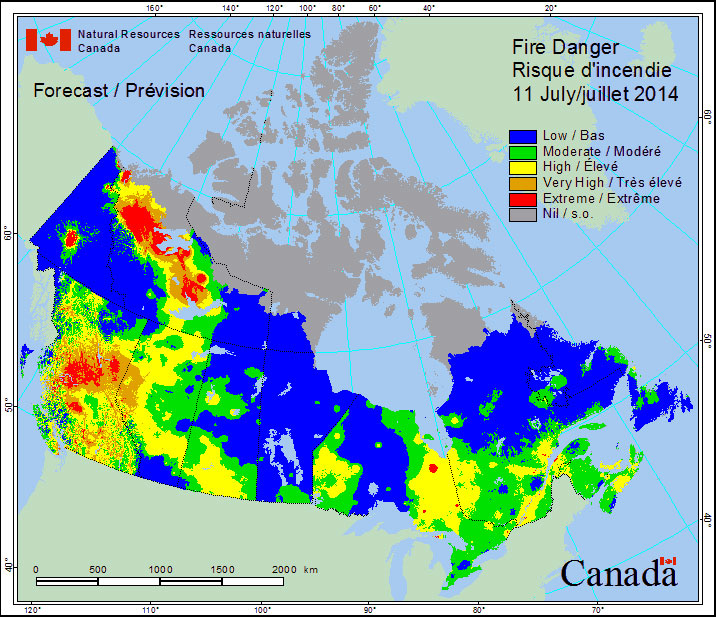 Fire concerns across Canada on July 11, 2014.